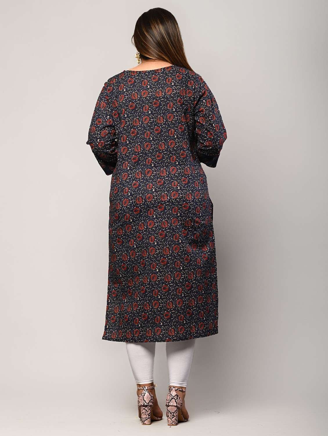 women plus size three quarter sleeve straight kurta - 22076616 - Standard Image - 2