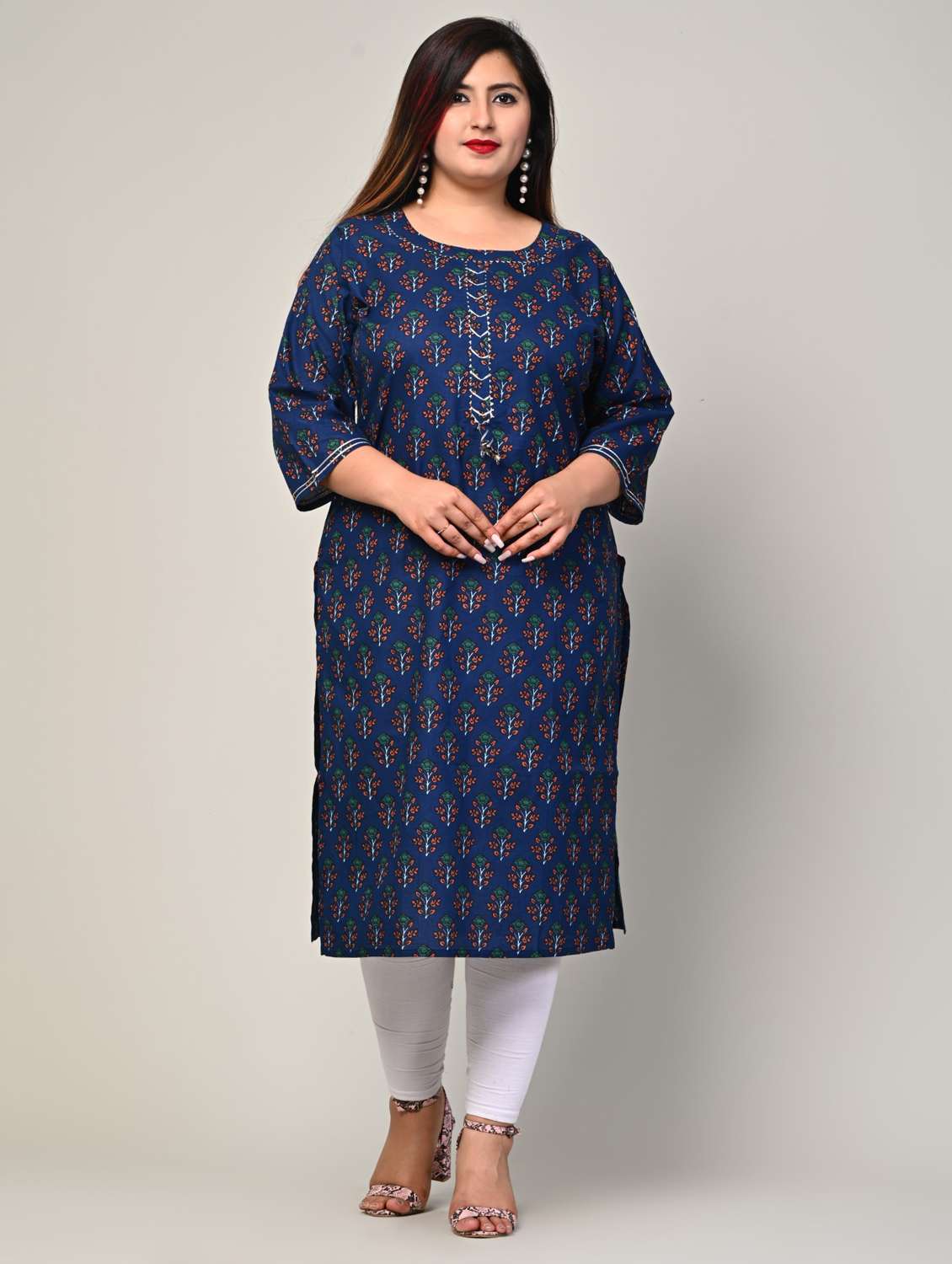 women plus size three quarter sleeve straight kurta - 22076617 -  Zoom Image - 0