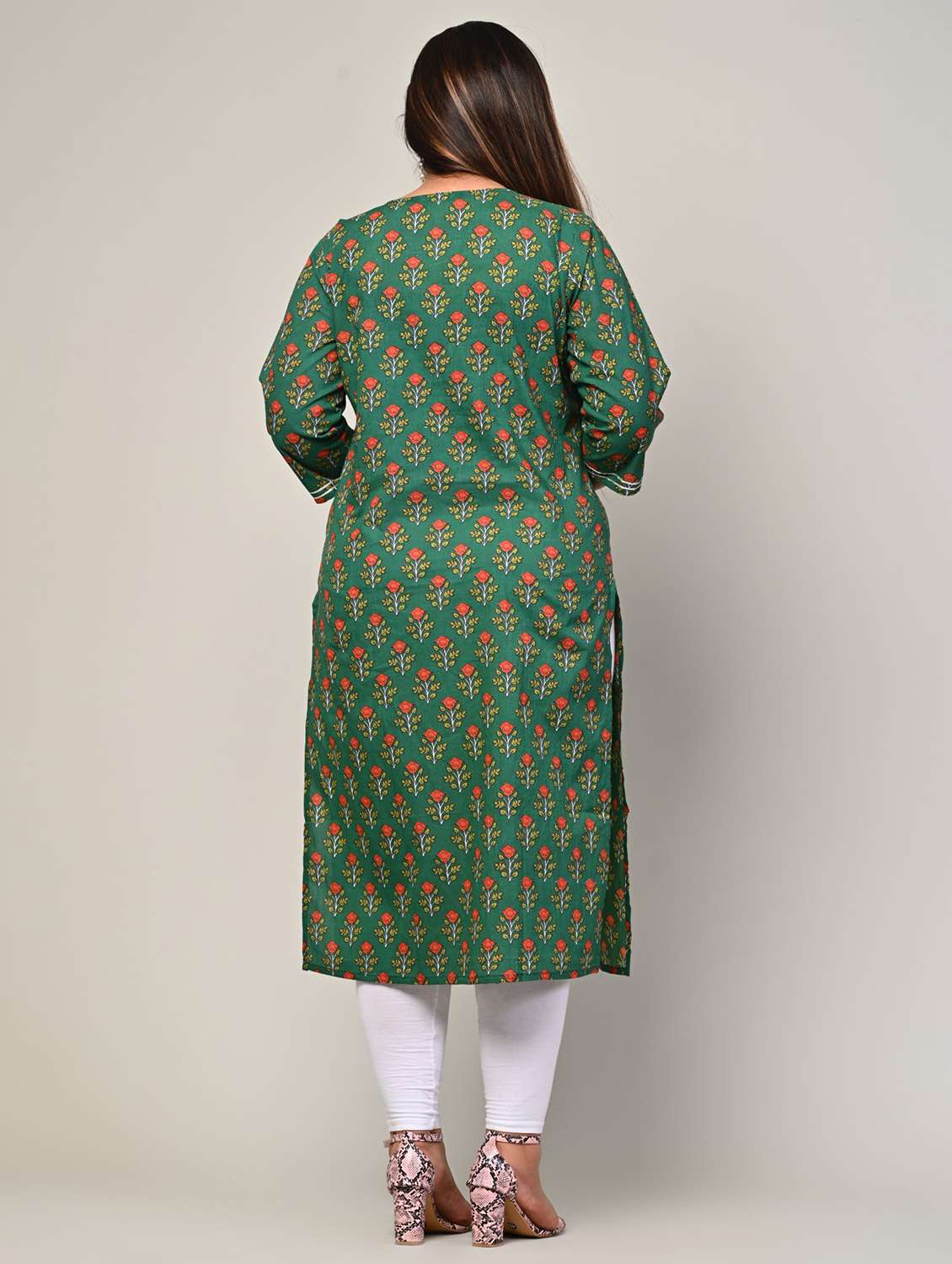 women plus size three quarter sleeve straight kurta - 22076618 -  Standard Image - 2