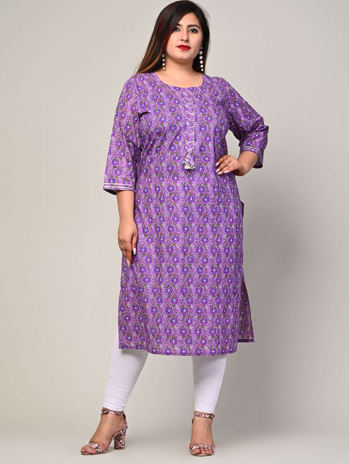 women plus size three quarter sleeve straight kurta - 22076619 - Zoom Image - 0