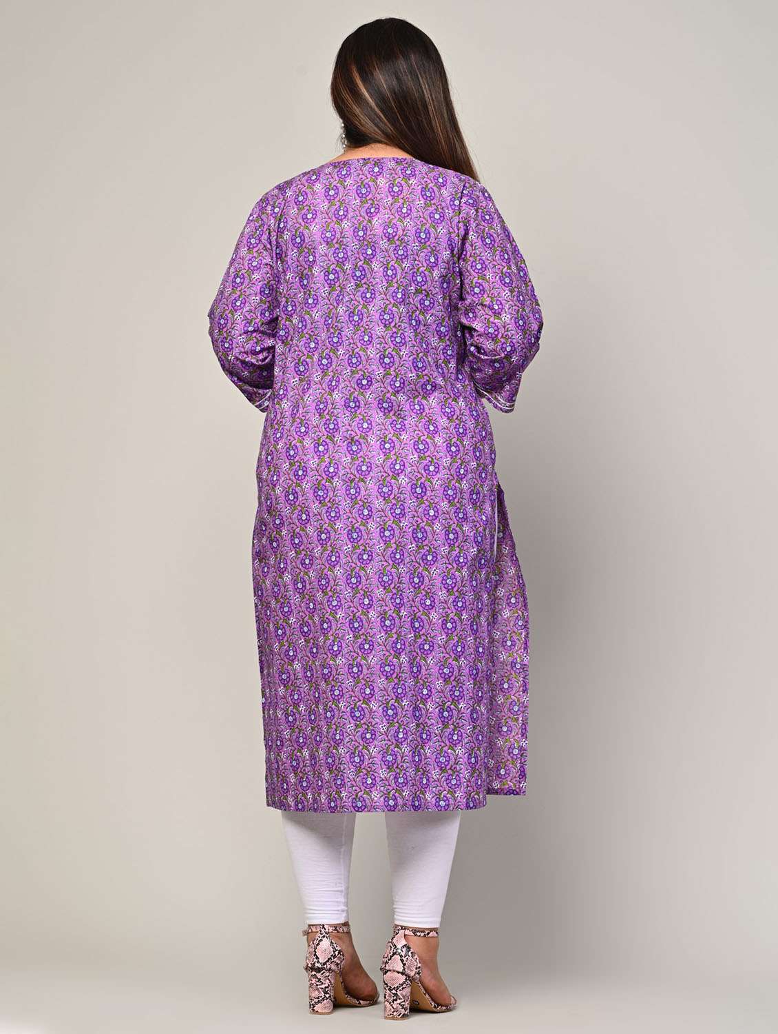 women plus size three quarter sleeve straight kurta - 22076619 - Standard Image - 2