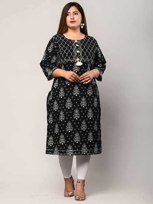 women plus size three quarter sleeve straight kurta - 22076621 - Standard Image - 0