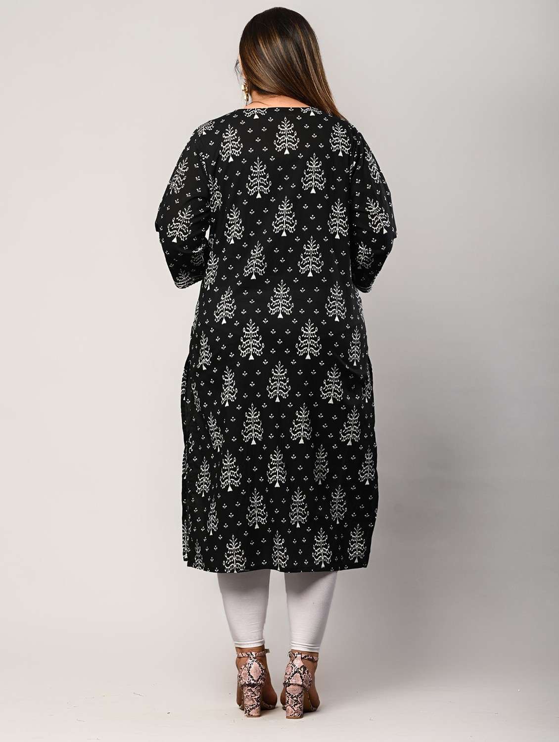 women plus size three quarter sleeve straight kurta - 22076621 - Standard Image - 2
