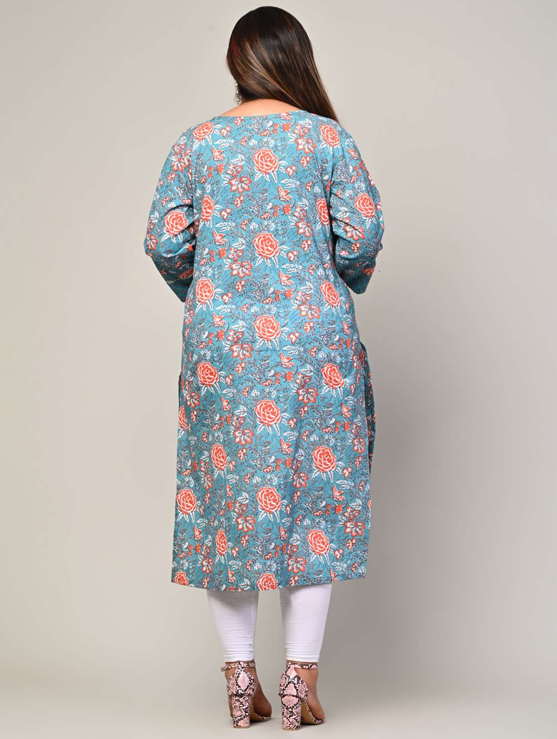 women plus size three quarter sleeve straight kurta - 22076622 -  Standard Image - 2