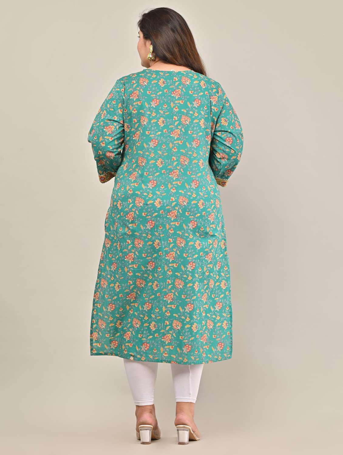 women plus size three quarter sleeve straight kurta - 22076625 -  Standard Image - 2