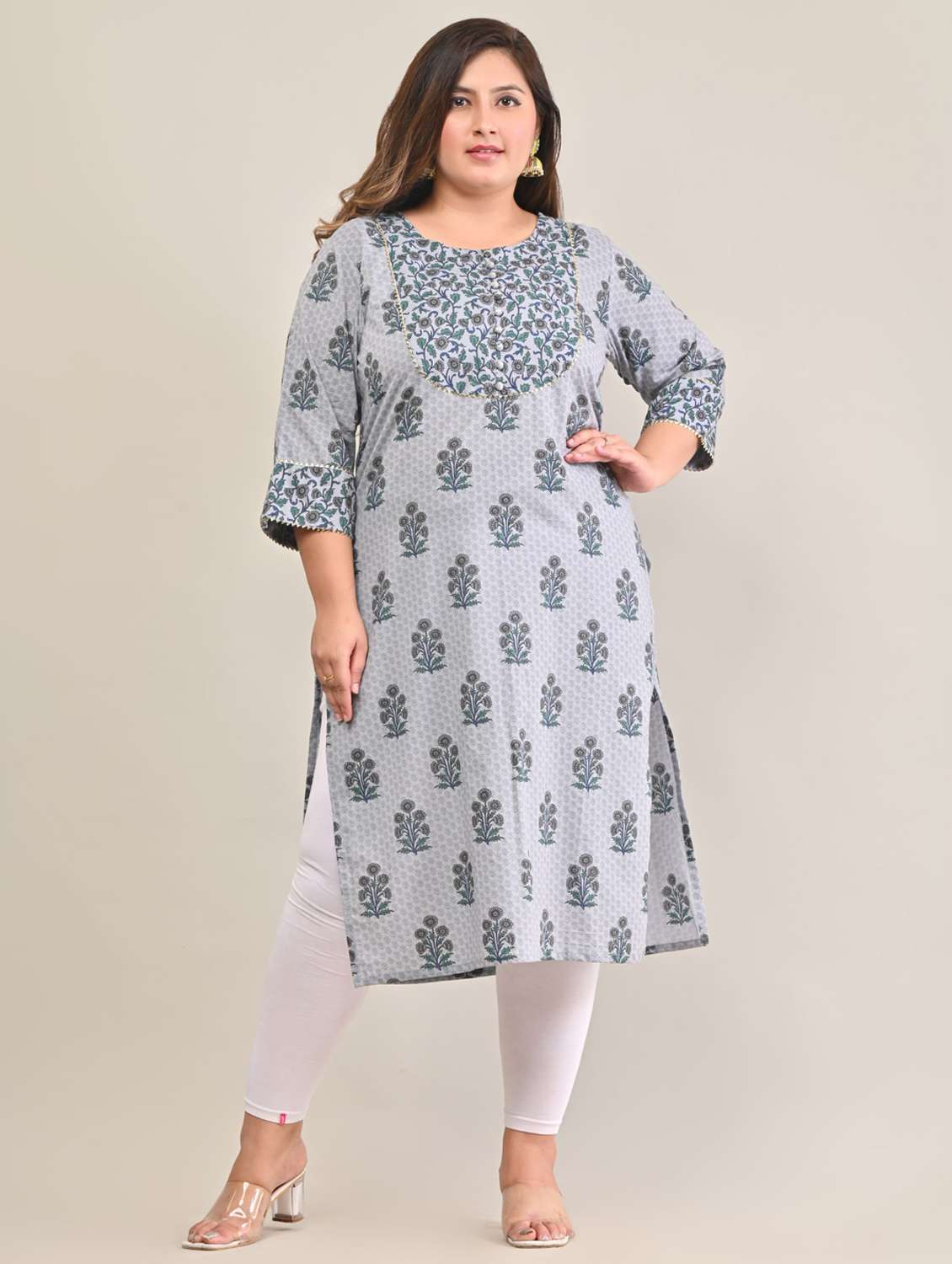 women plus size three quarter sleeve straight kurta