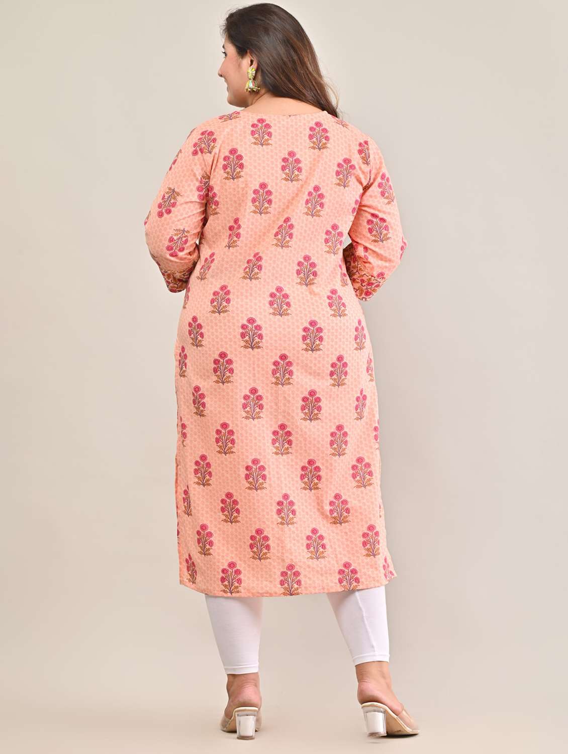 women plus size three quarter sleeve straight kurta - 22076629 -  Standard Image - 2