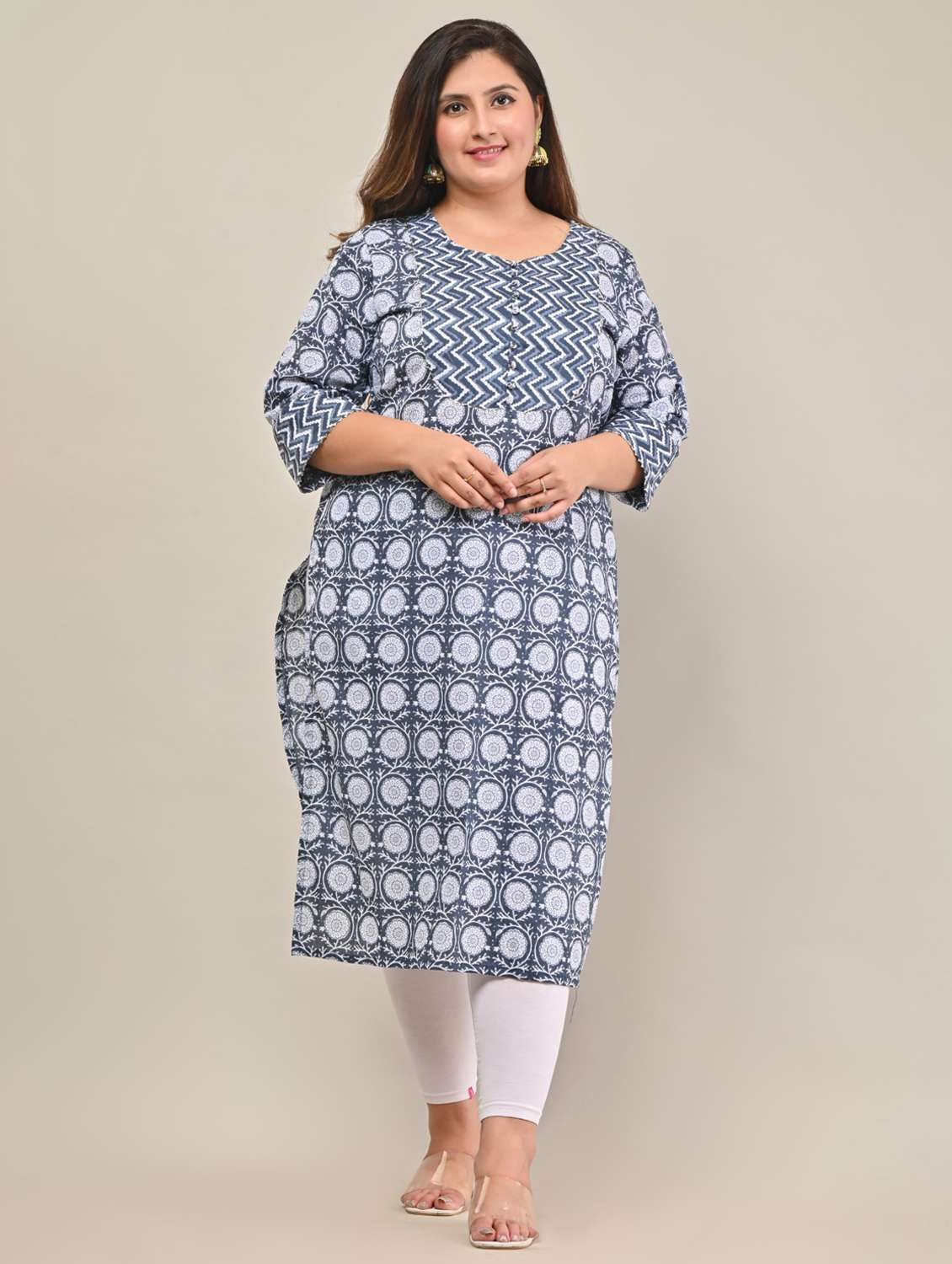 women plus size three quarter sleeve straight kurta