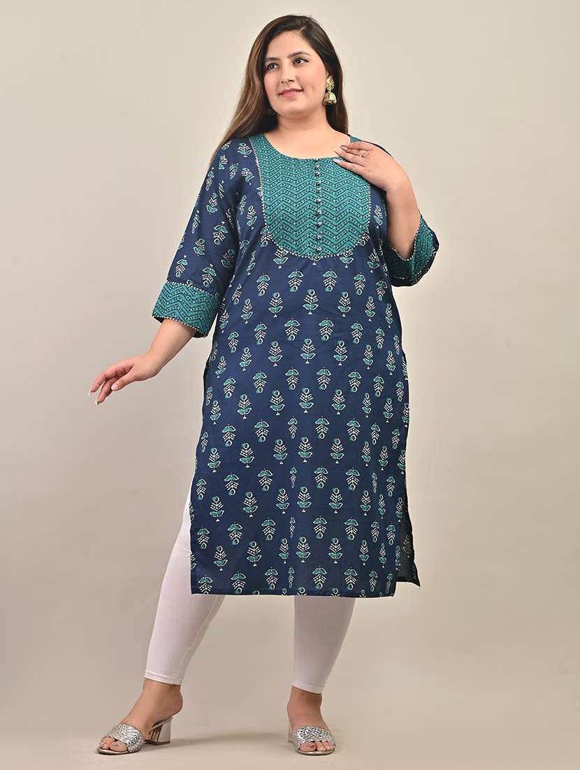 women plus size three quarter sleeve straight kurta
