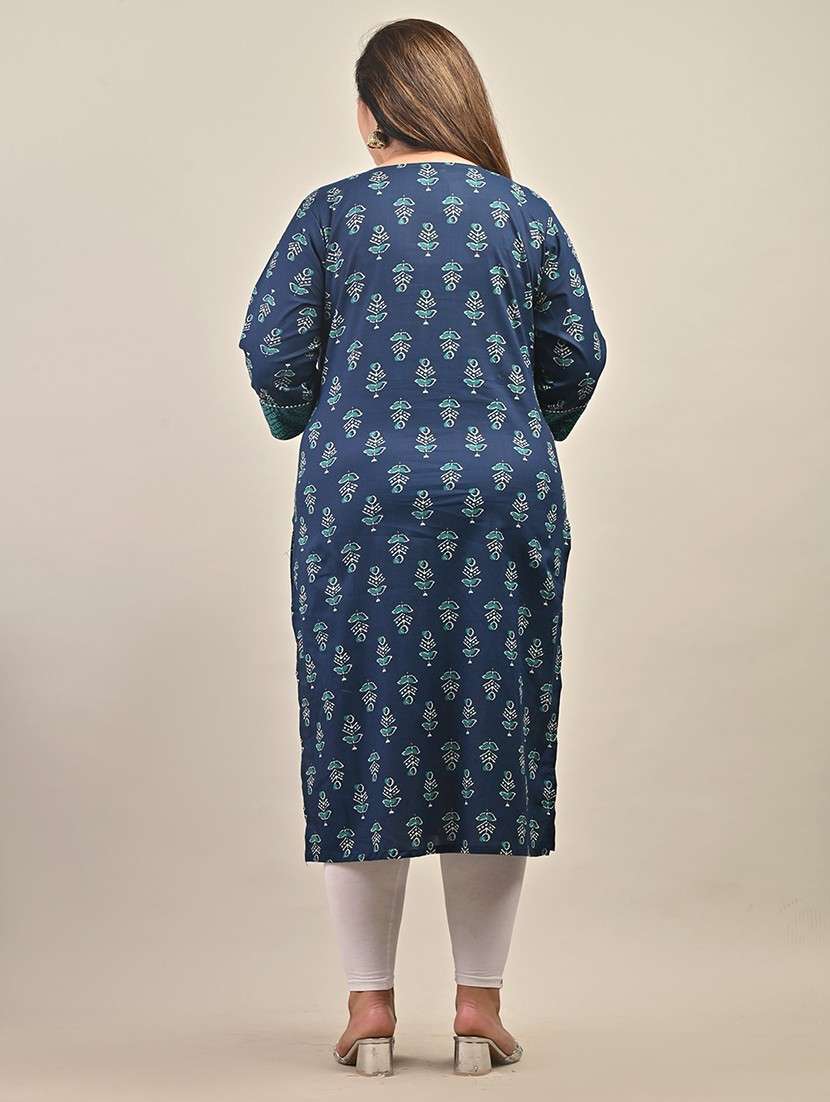 women plus size three quarter sleeve straight kurta - 22076632 -  Standard Image - 2