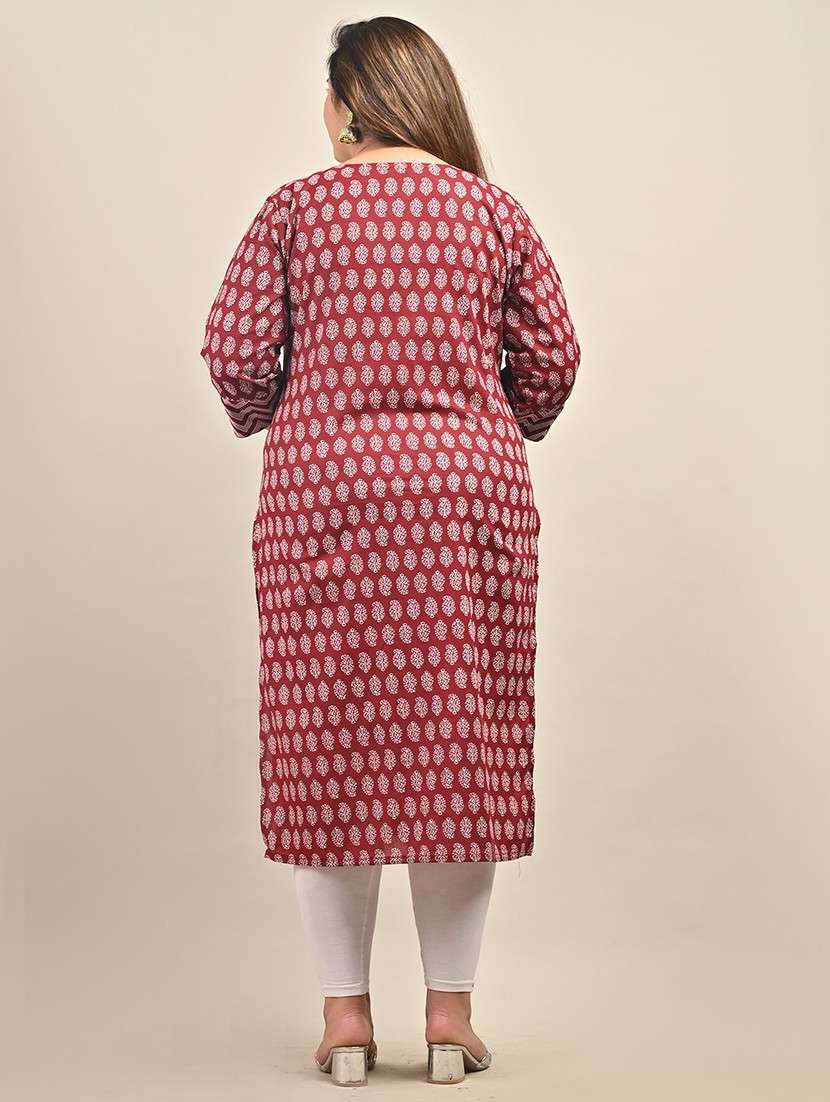 women plus size three quarter sleeve straight kurta - 22076633 -  Standard Image - 2
