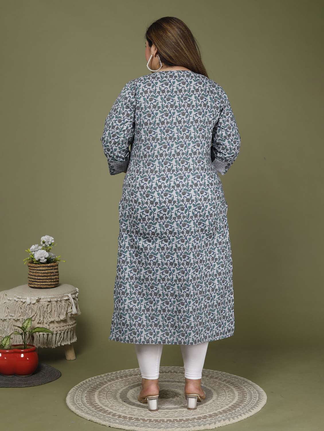 women plus size three quarter sleeve straight kurta - 22076640 -  Standard Image - 2