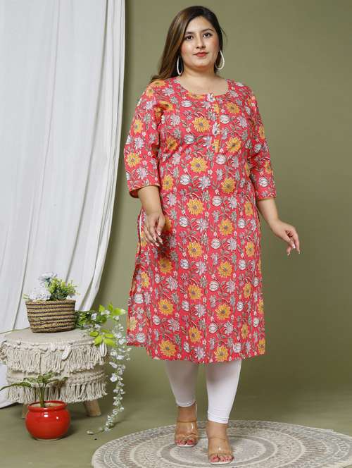 women plus size three quarter sleeve straight kurta - 22076643 -  Standard Image - 0