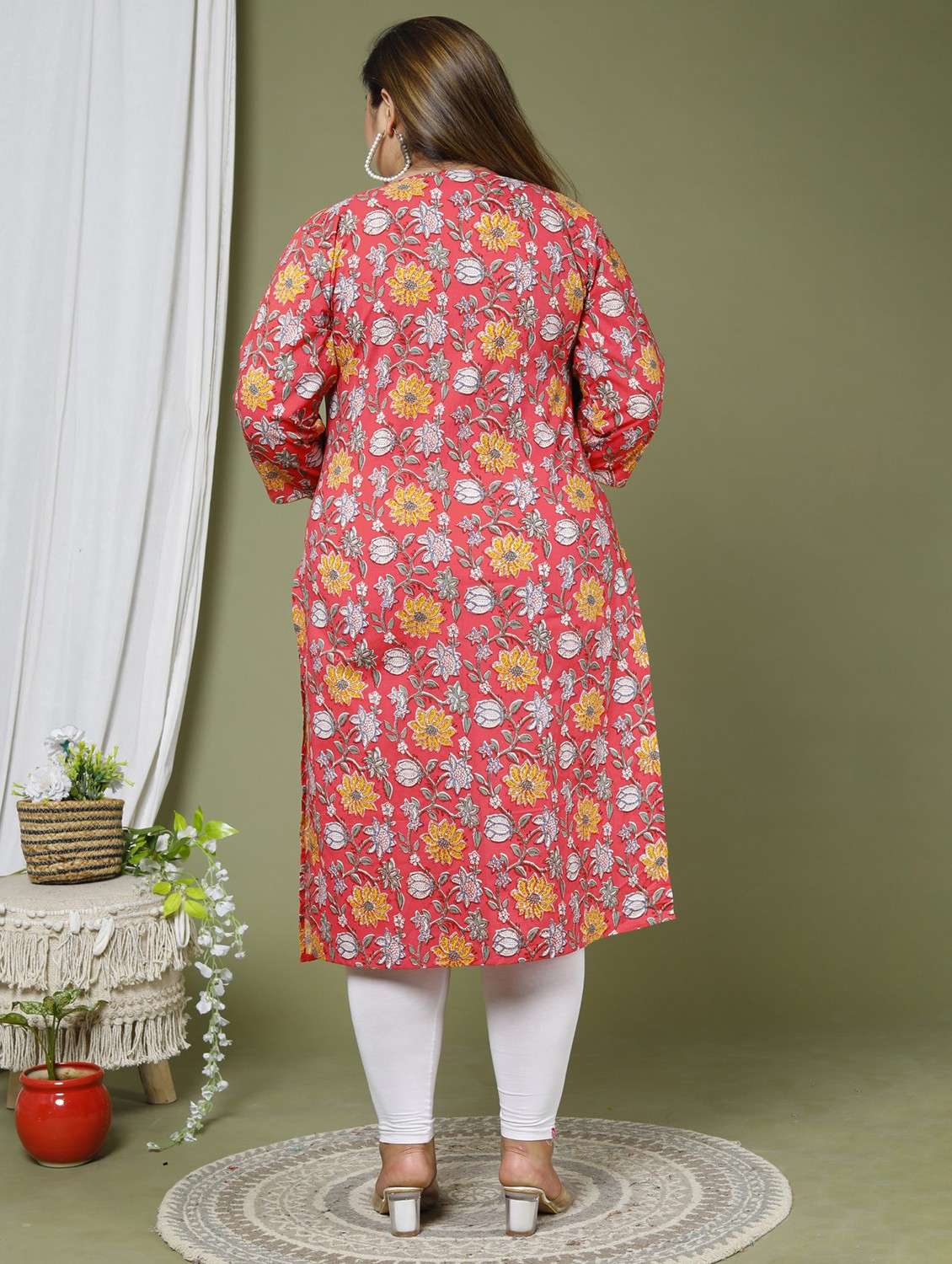 women plus size three quarter sleeve straight kurta - 22076643 - Standard Image - 2