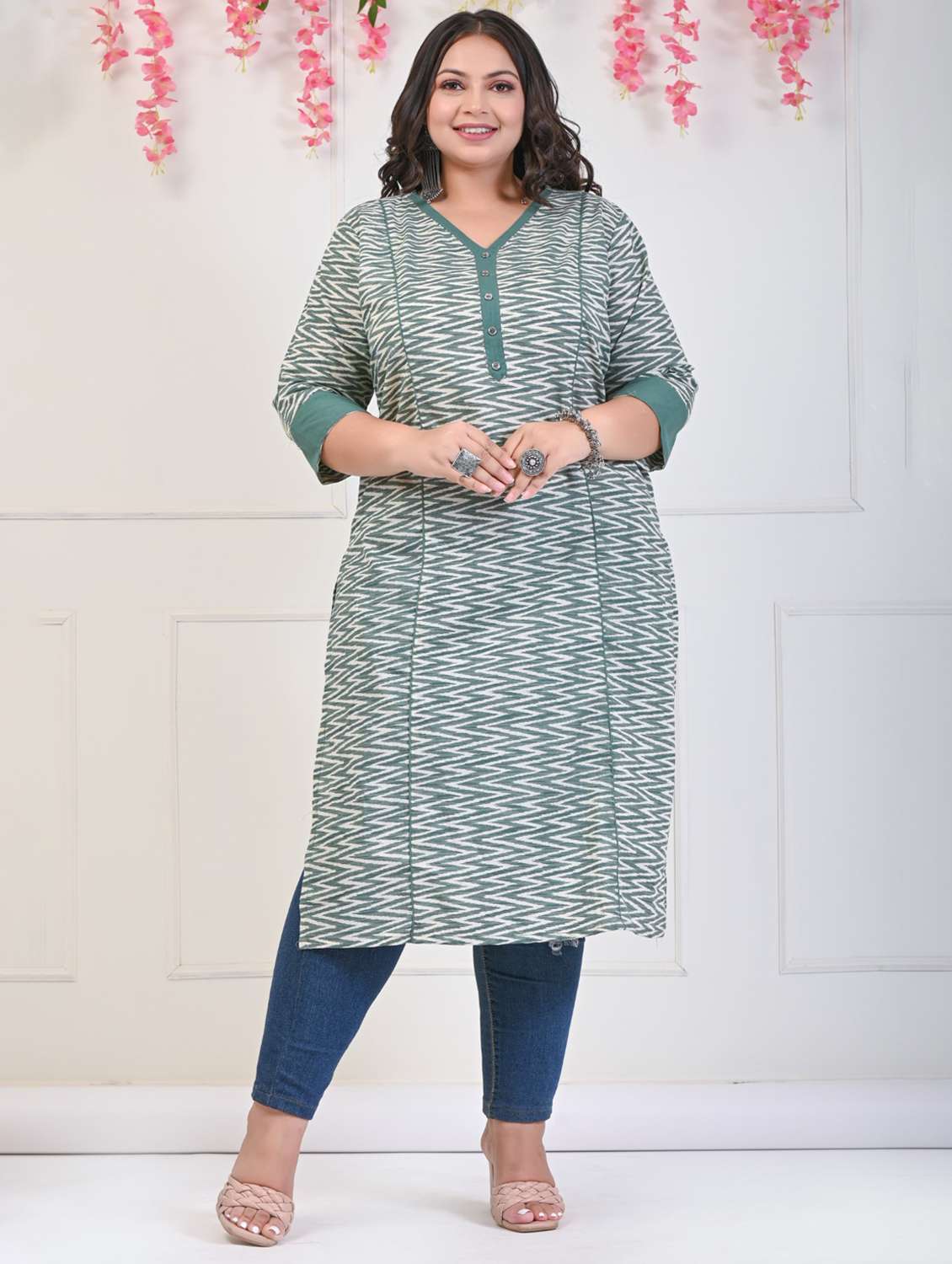 women plus size three quarter sleeve a-line kurta
