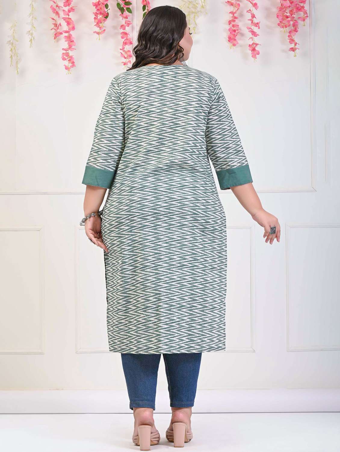 women plus size three quarter sleeve a-line kurta - 22076650 - Standard Image - 2
