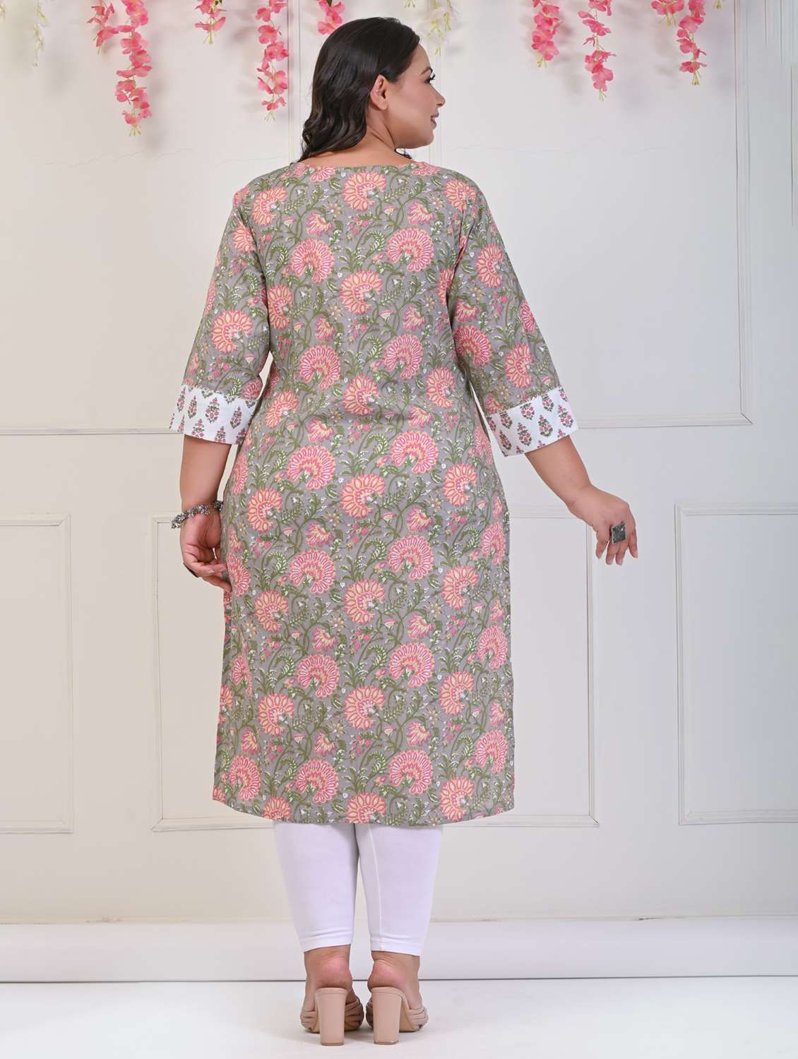 women plus size three quarter sleeve straight kurta - 22076652 -  Standard Image - 2