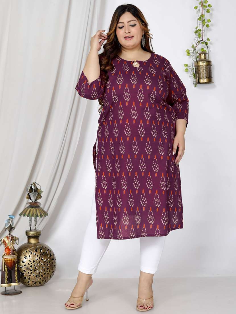 women plus size three quarter sleeve straight kurta