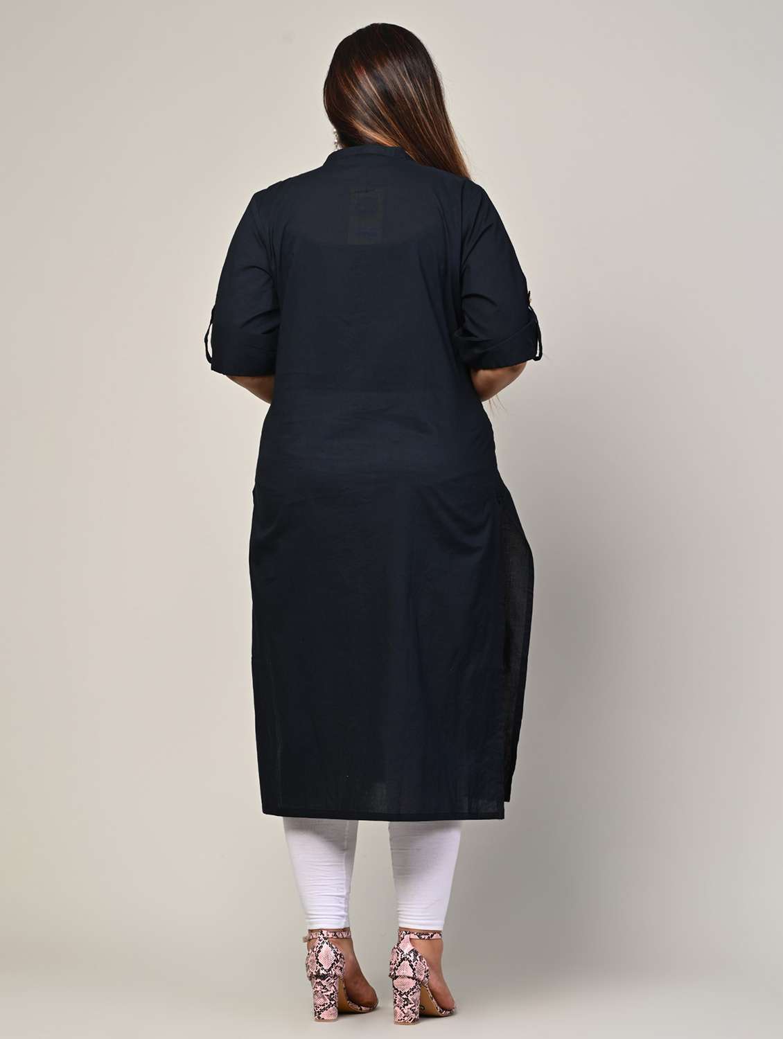 women plus size three quarter sleeve straight kurta - 22076659 -  Standard Image - 2
