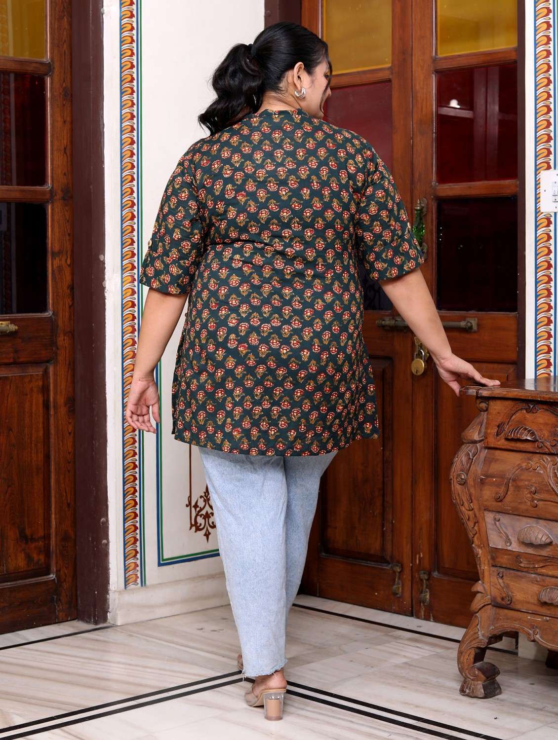 women plus size three quarter sleeve straight kurti - 22076675 -  Standard Image - 2