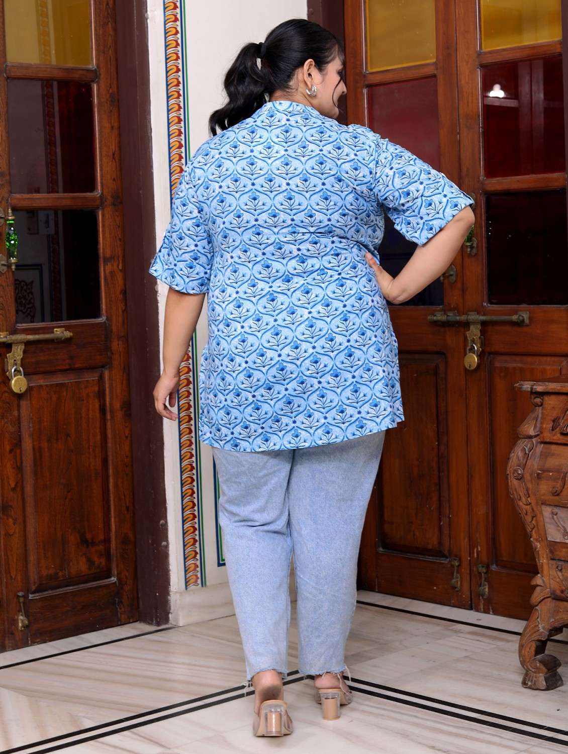 women plus size three quarter sleeve straight kurti - 22076677 -  Standard Image - 2