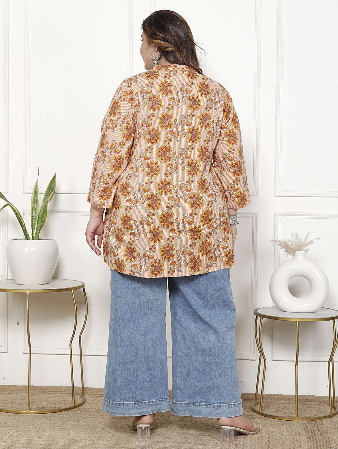 women plus size three quarter sleeve straight kurti - 22076678 -  Standard Image - 2