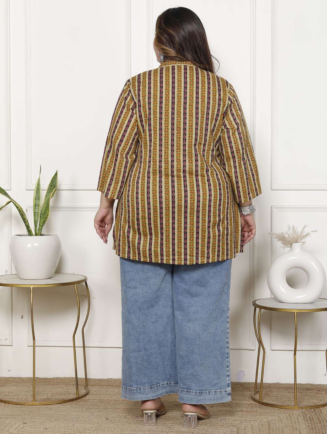 women plus size three quarter sleeve straight kurti - 22076679 -  Standard Image - 2