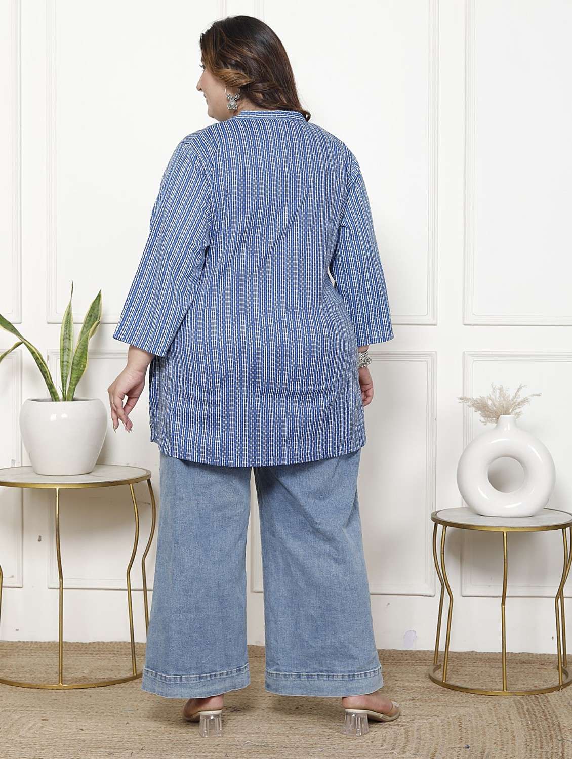 women plus size three quarter sleeve straight kurti - 22076682 -  Standard Image - 2