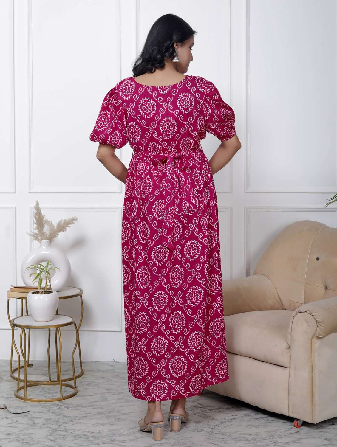 women printed puff sleeve maternity wear dress - 22076698 -  Standard Image - 2