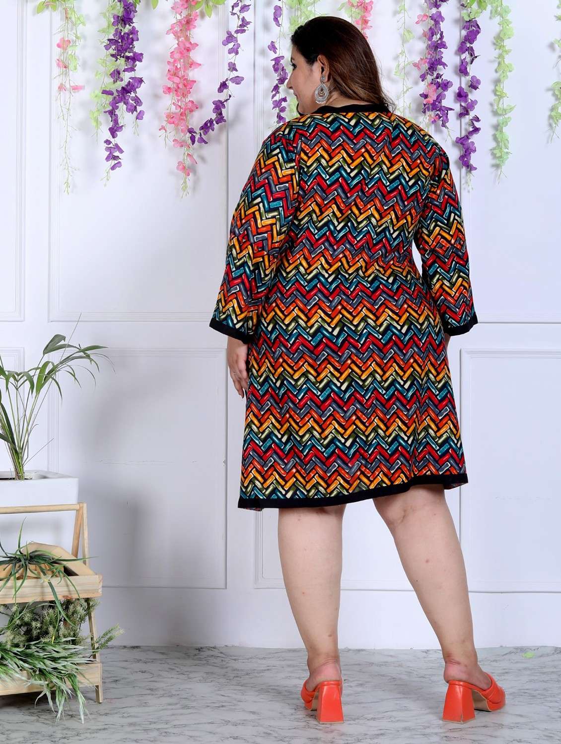 women plus size printed long sleeve a-line dress - 22076715 - Standard Image - 2