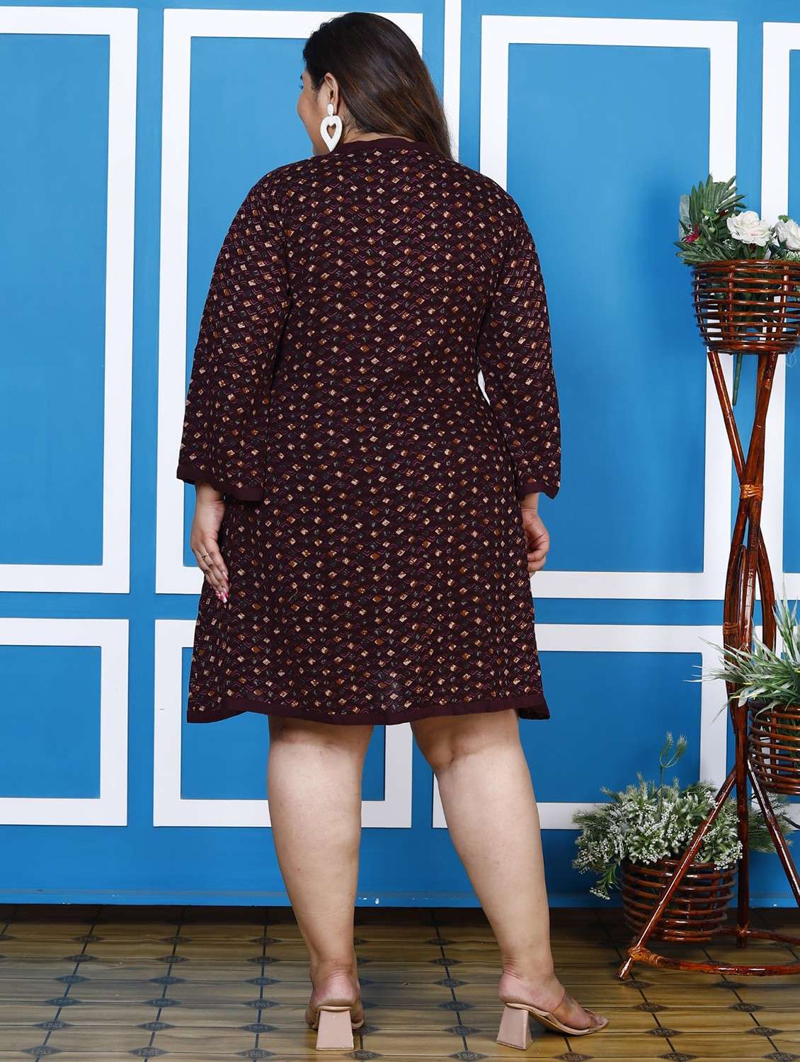women plus size printed long sleeve a-line dress - 22076716 - Standard Image - 2
