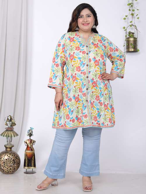 women plus size printed long sleeve a-line kurti - 22076720 - Standard Image - 0
