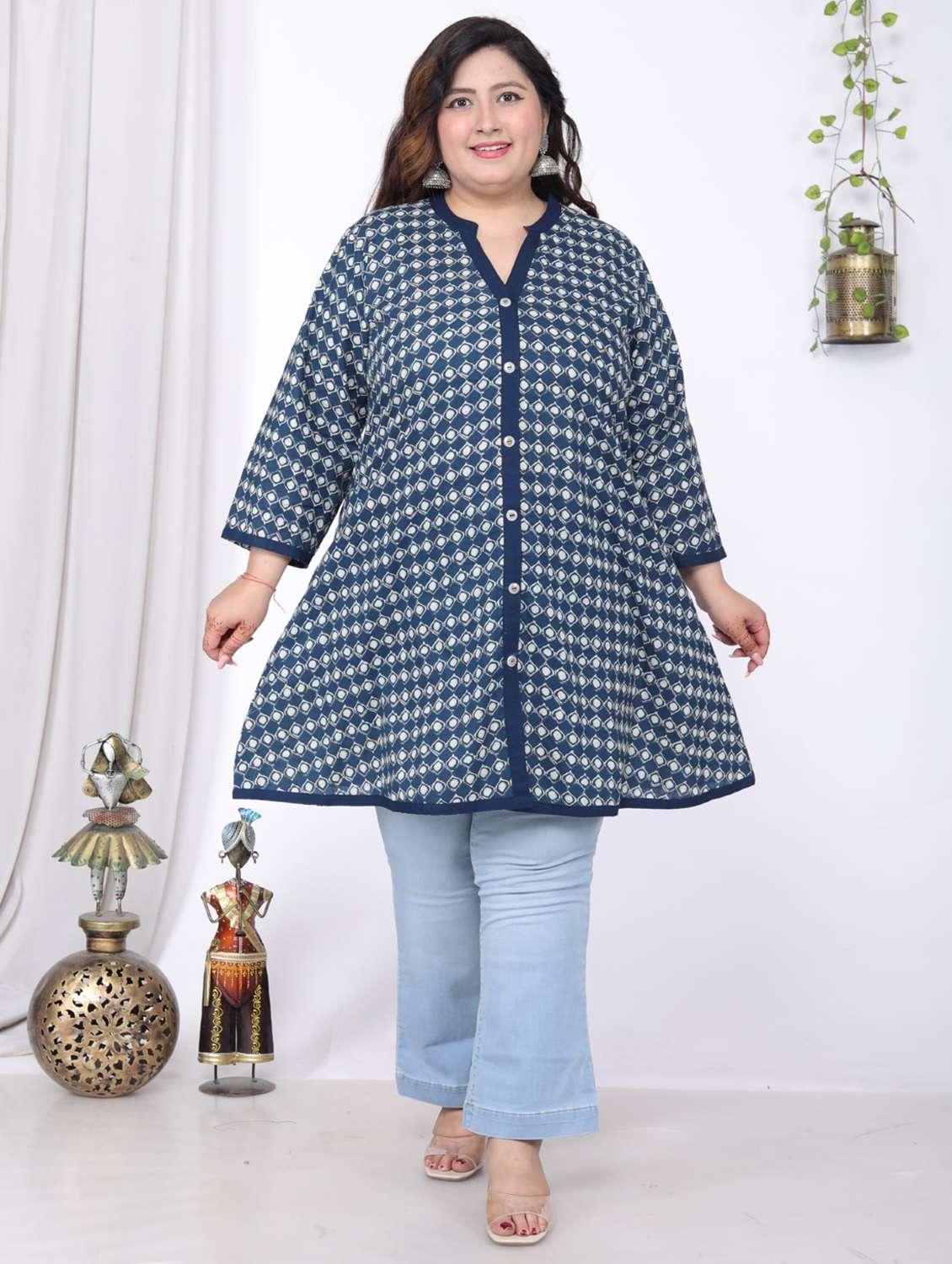 women plus size printed long sleeve a-line kurti - 22076721 - Zoom Image - 0