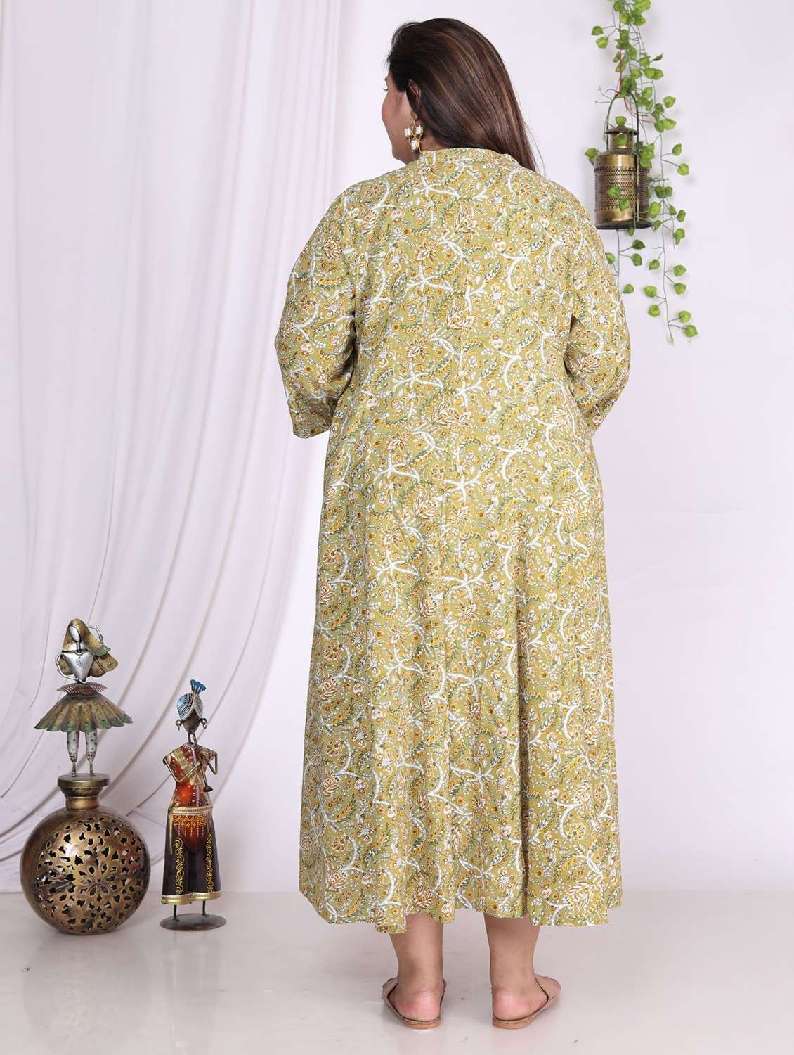 women printed three quarter sleeve flared dress - 22076735 -  Standard Image - 2