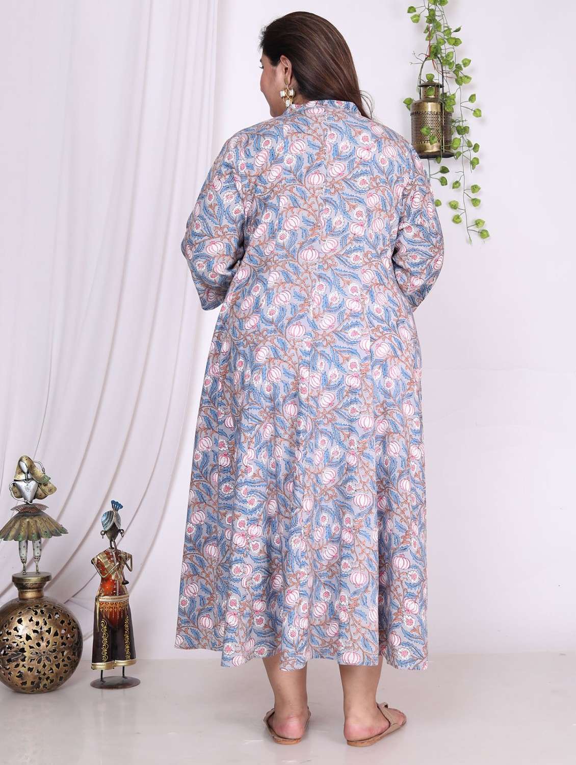 women printed three quarter sleeve flared dress - 22076737 -  Standard Image - 2