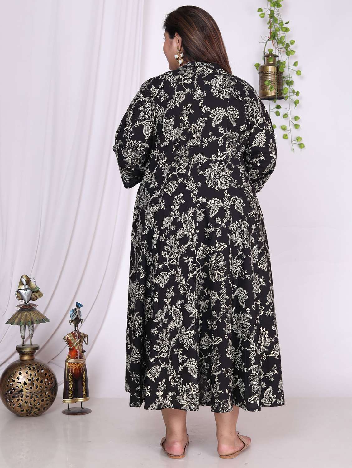 women printed three quarter sleeve flared dress - 22076738 -  Standard Image - 2