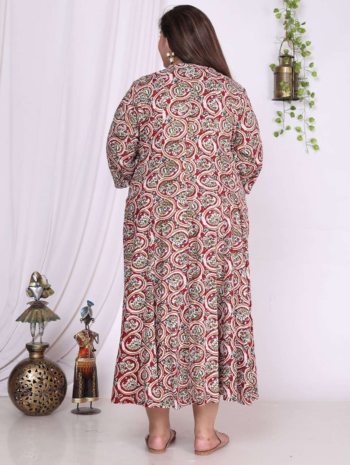 women printed three quarter sleeve flared dress - 22076741 -  Standard Image - 2