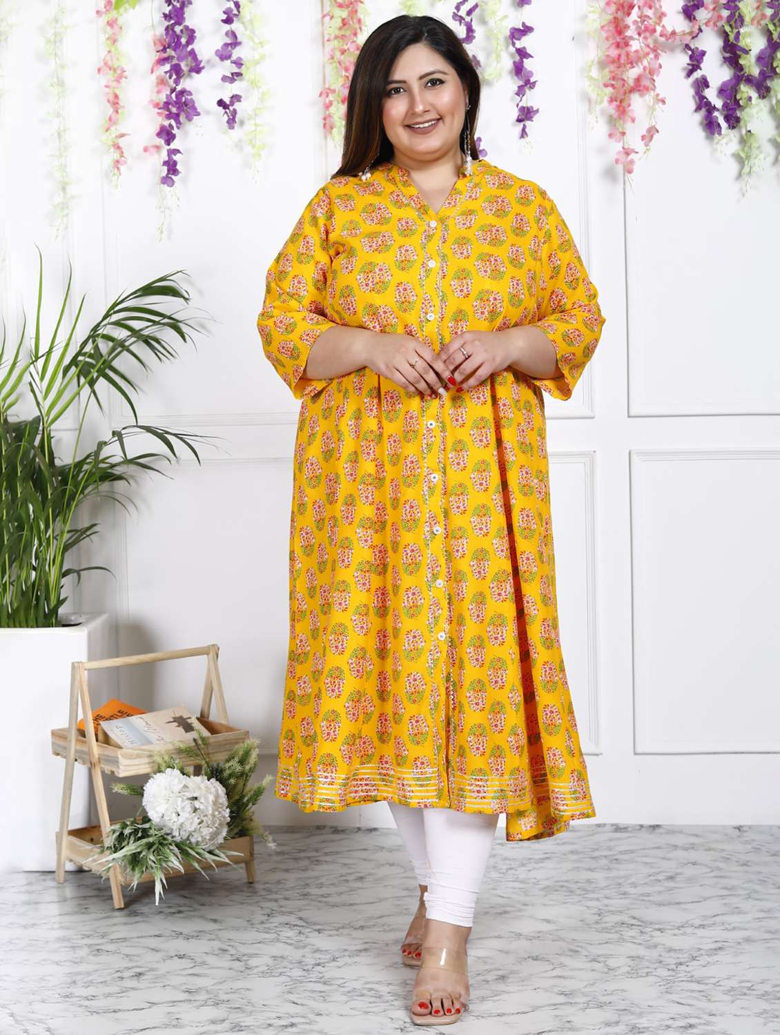 women printed three quarter sleeve a-line kurta - 22076746 -  Zoom Image - 0