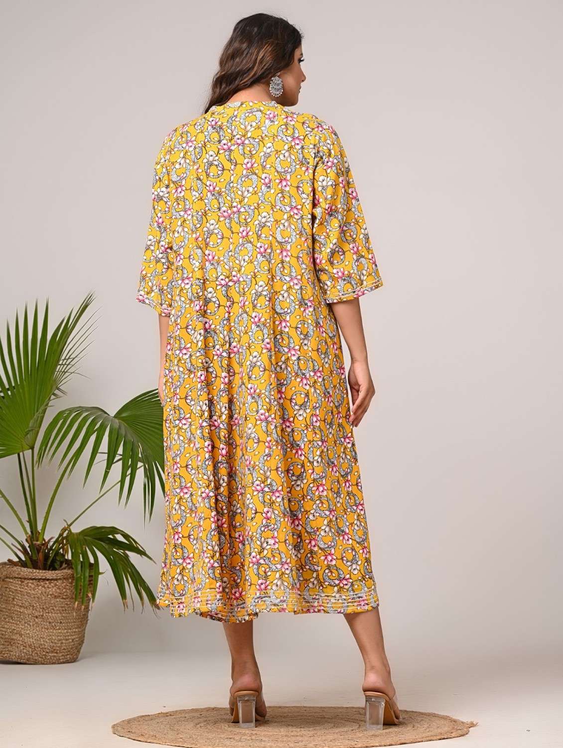 women printed three quarter sleeve a-line dress - 22076748 -  Standard Image - 2