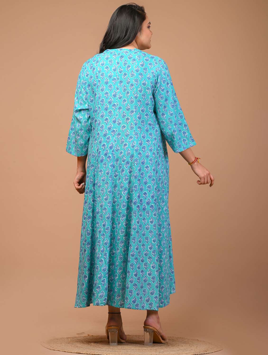 women printed three quarter sleeve a-line dress - 22076749 -  Standard Image - 2