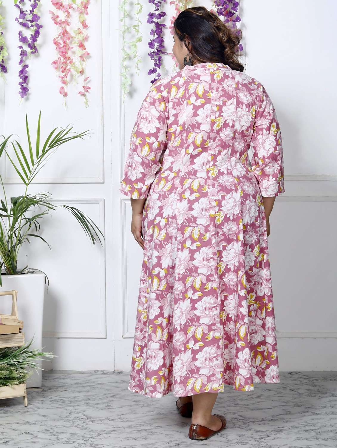 women printed three quarter sleeve flared dress - 22076750 -  Standard Image - 2