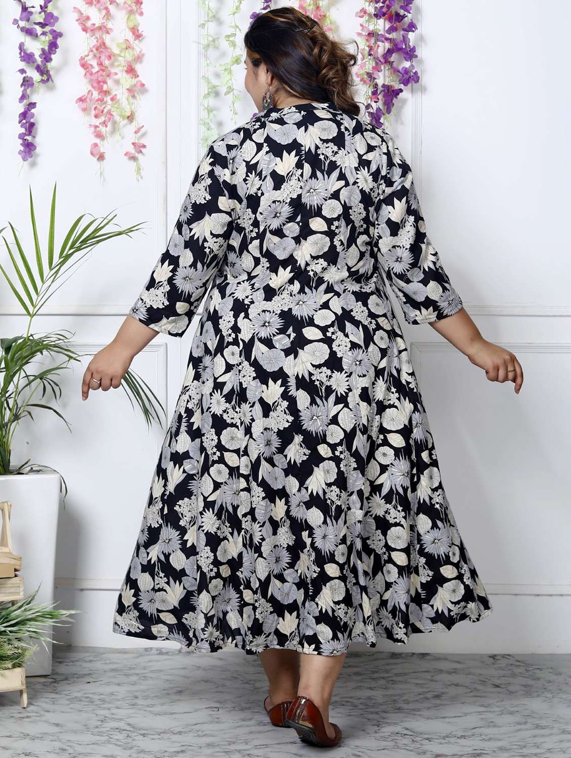 women plus size printed three quarter sleeve dress - 22076751 - Standard Image - 2