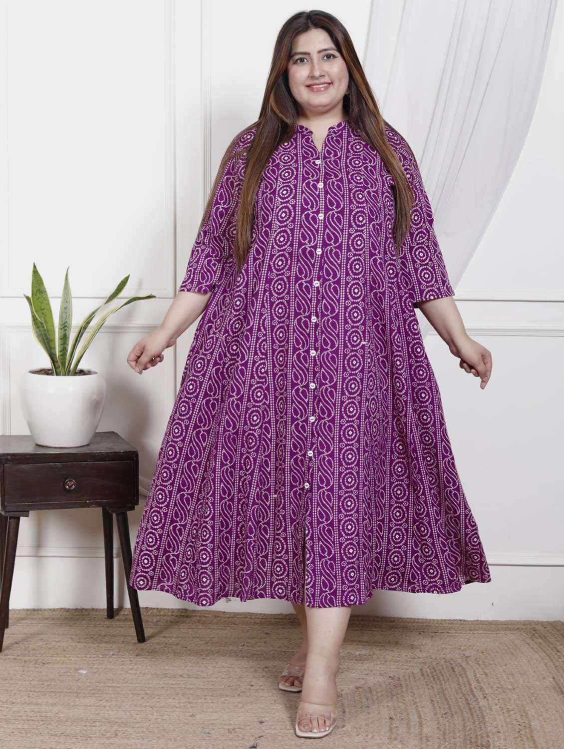 women plus size printed three quarter sleeve dress