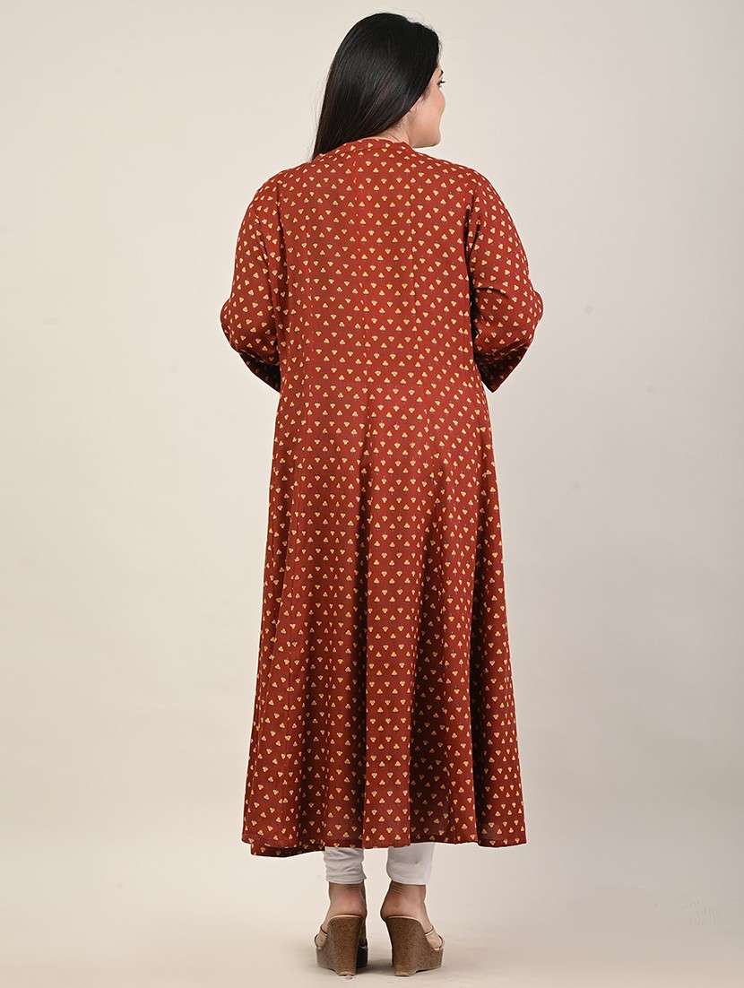 women printed three quarter sleeve a-line kurta - 22076769 -  Standard Image - 2