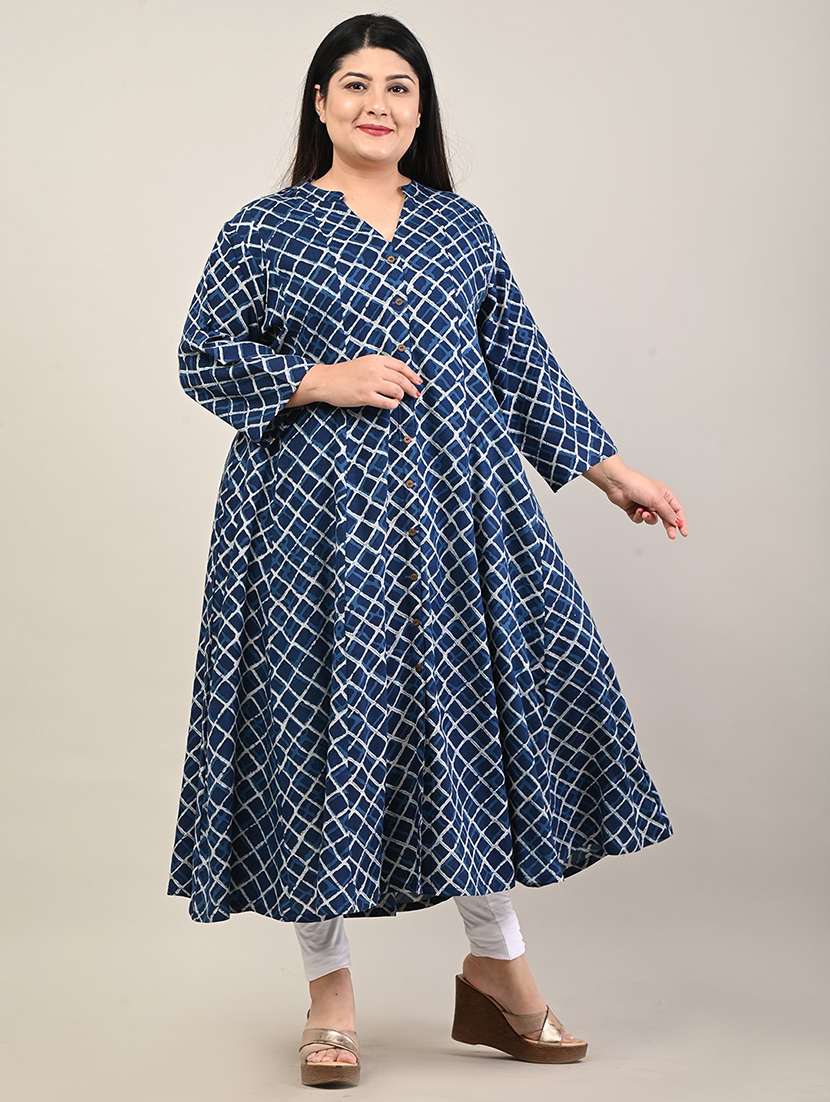 women printed three quarter sleeve a-line kurta