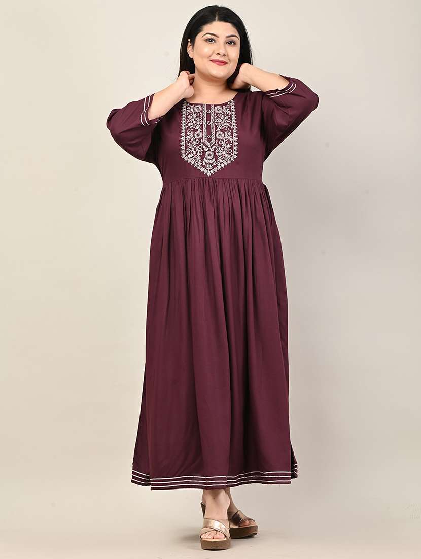 women plus size embroidered three quarter sleeve dress