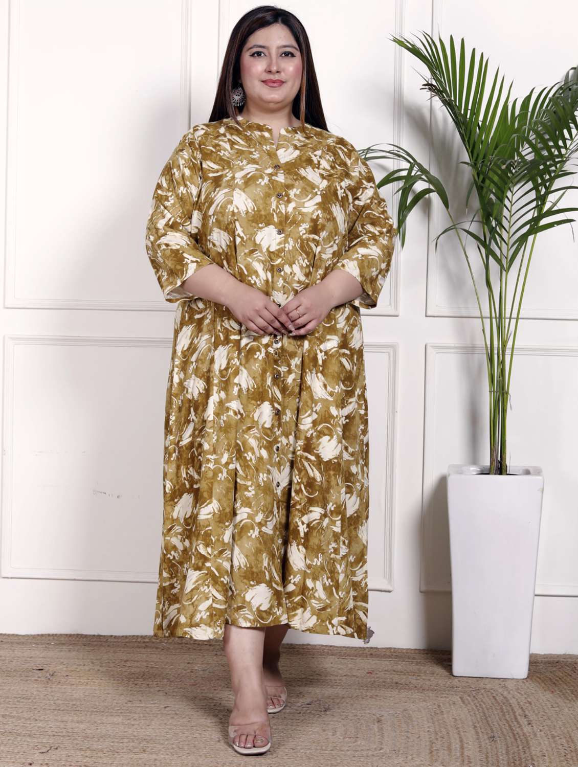 women plus size printed three quarter sleeve dress