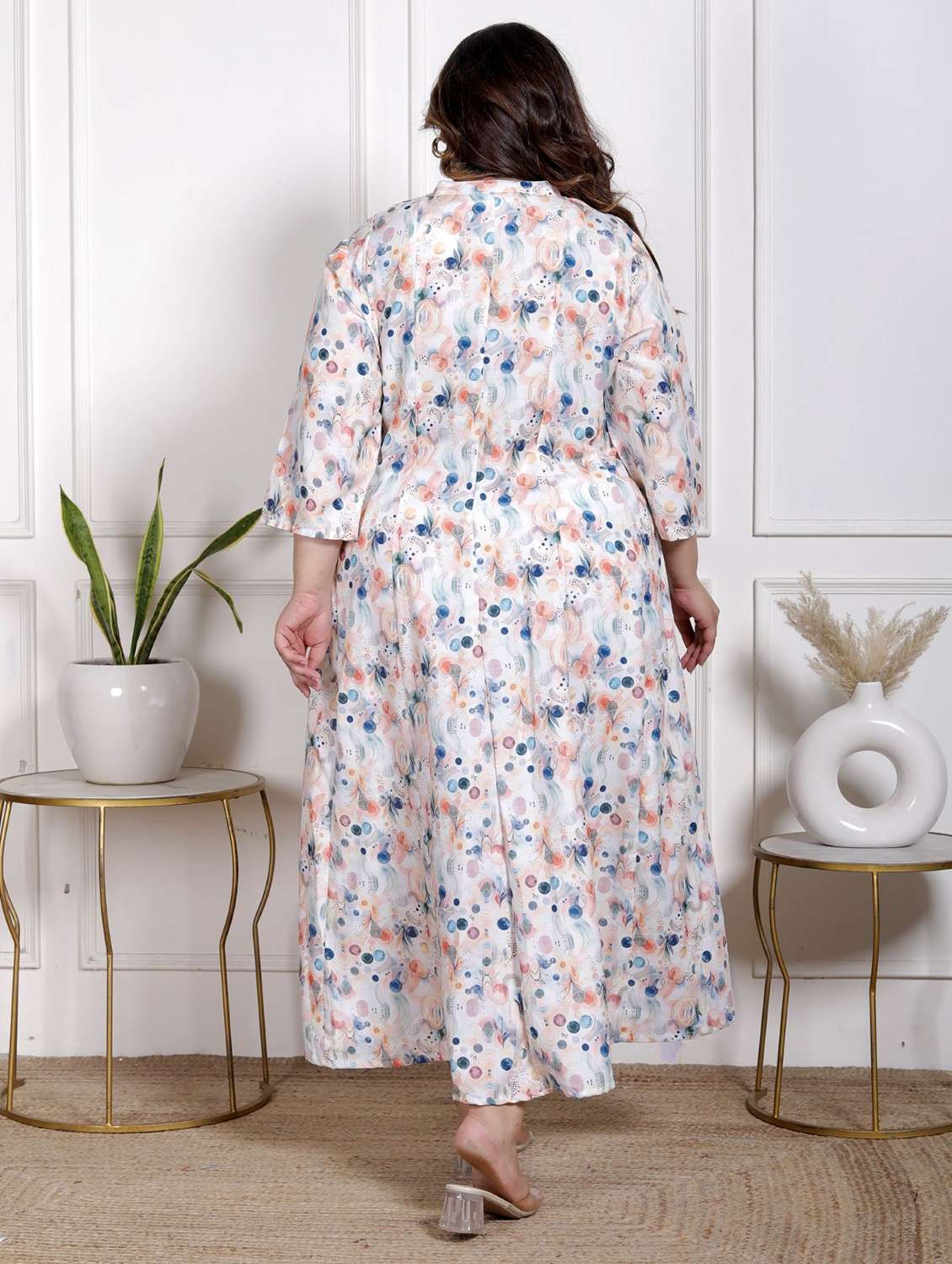 women plus size printed three quarter sleeve dress - 22076799 - Standard Image - 2