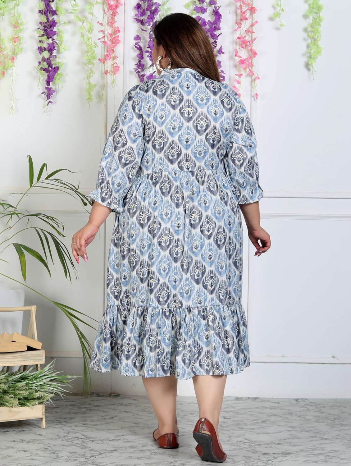 women plus size printed three quarter sleeve dress - 22076811 - Standard Image - 2