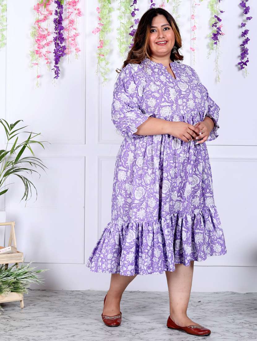 women plus size printed three quarter sleeve dress